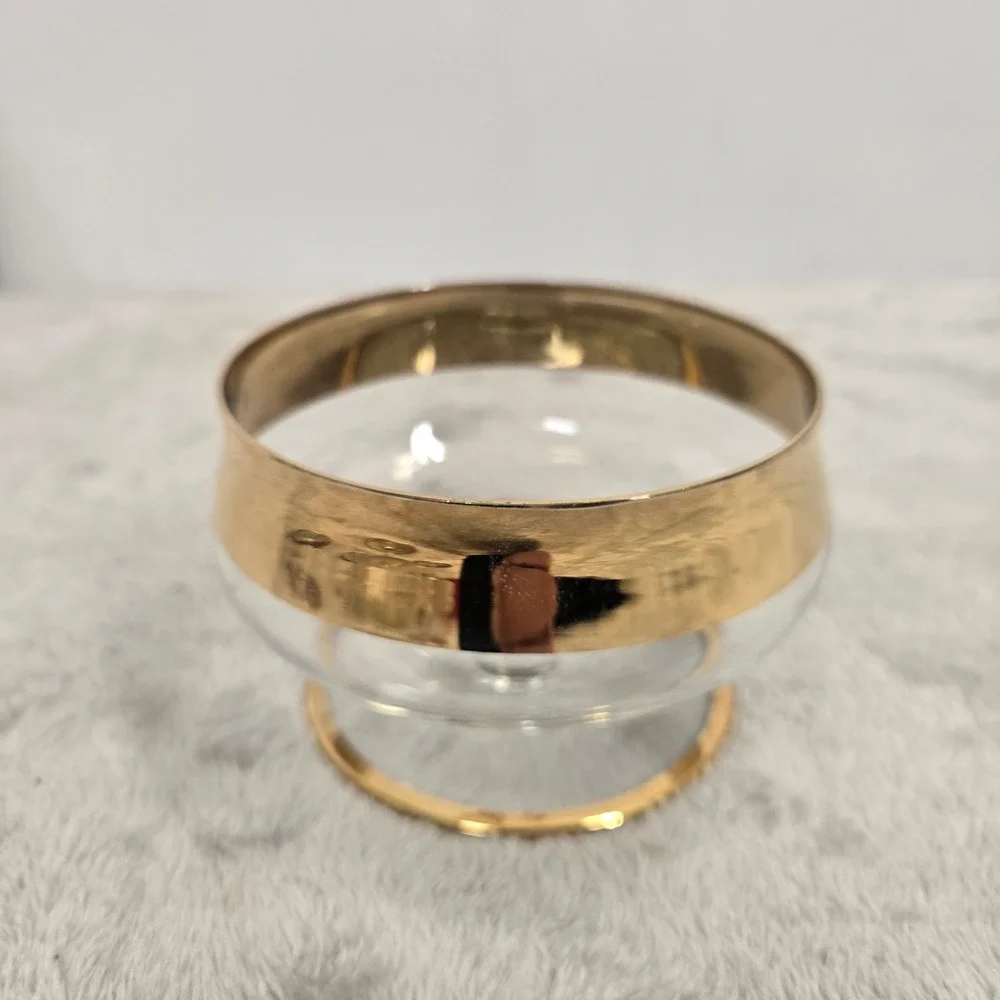 Vintage Mid Century Gold Rim Footed Dessert Bowl Coupe Glass Hollywood Regency
